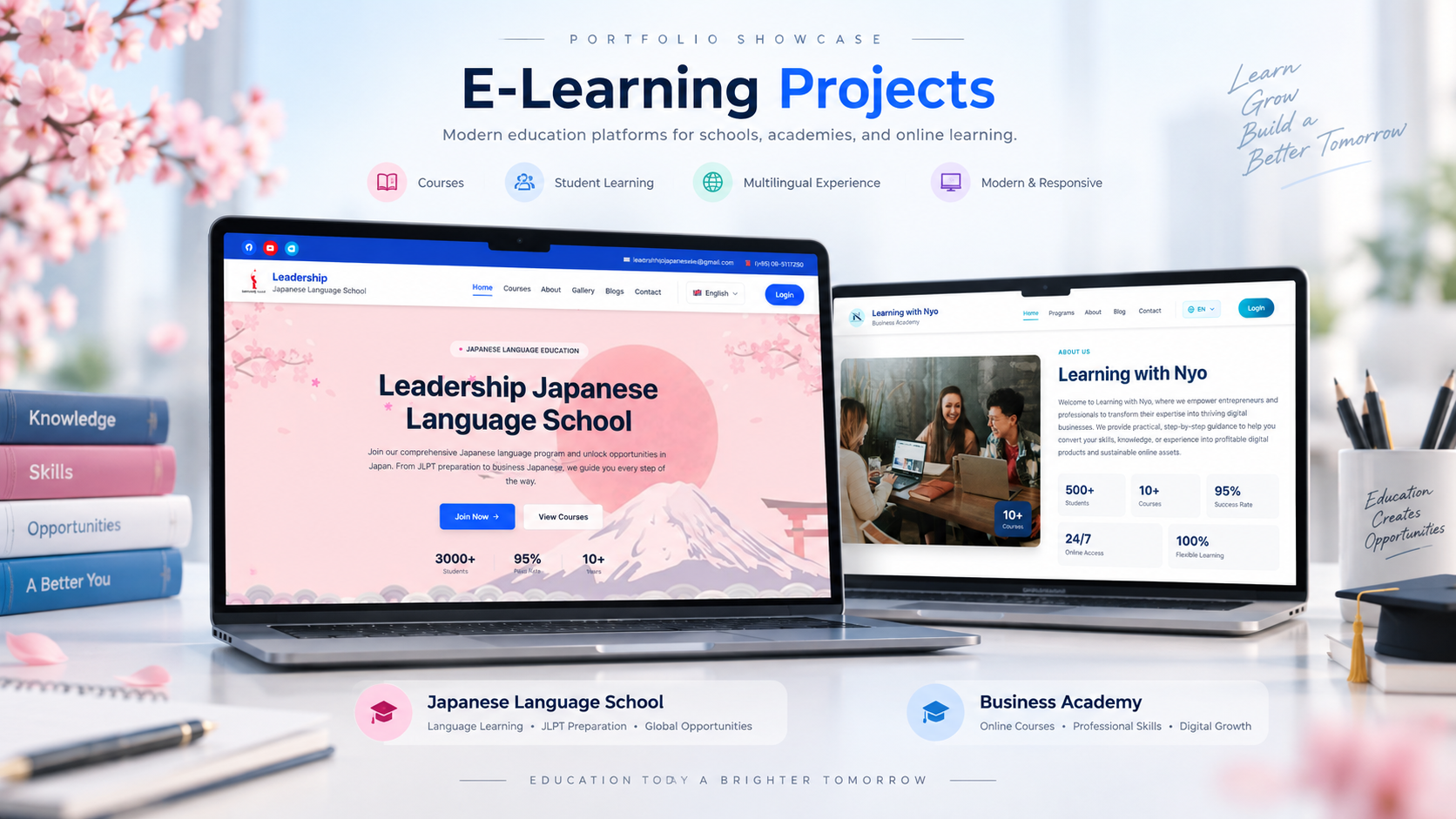 Preview of E-Learning Platform showing course management and learner progress interface
