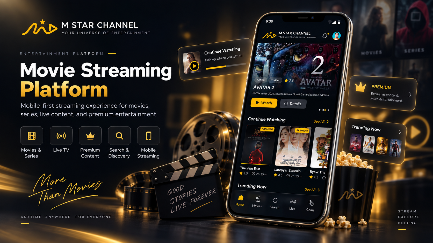 Preview of Movie Streaming Platform showing content library and playback interface